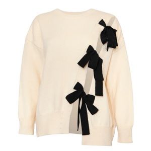 Jovonna London Brighton Ivory & Black Bow Cardigan Sweater - S / M